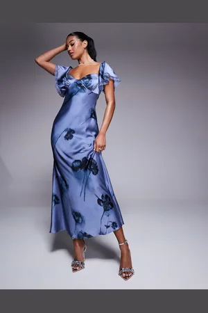 ASOS Bardot midi dress with lace inserts in floral print