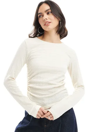VERO MODA Textured ruched long sleeve top in cream