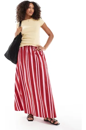 ASOS Cotton tie waist a line maxi skirt in pink stripe
