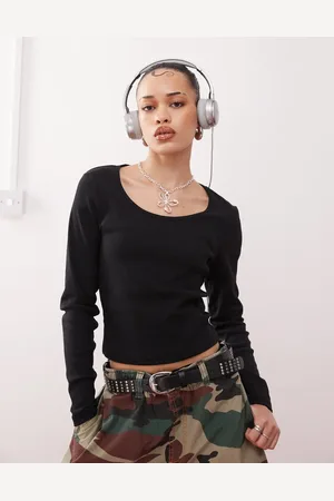 COLLUSION Ribbed long sleeve square neck top in