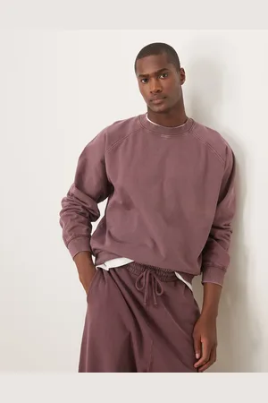 ASOS Boxy cropped sweatshirt with raglan sleeve detail in washed burgundy