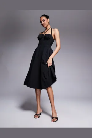 Rare Fashion London halterneck milkmaid tie detail midi dress in