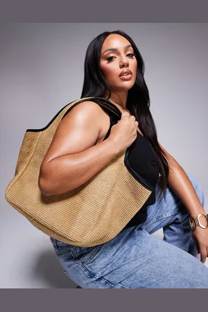 ASOS Straw tote bag with pipping in natural