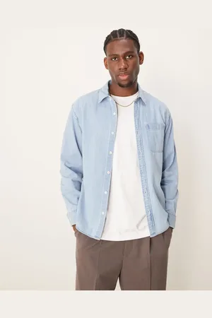 Abercrombie & Fitch Long sleeve cropped western denim shirt in wash
