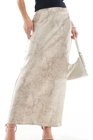 4th & Reckless Satin maxi skirt in beige marble print