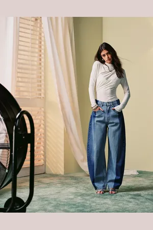 ASOS High waisted barrel leg jeans in tonal wash