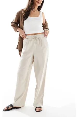 VERO MODA Linen blend tie waist trousers in stone