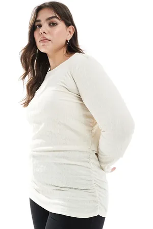 VERO MODA Textured ruched long sleeve top in cream