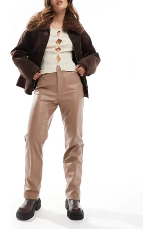 ASOS Faux leather straight leg trouser in mocha