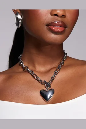 Aldo Heartchain chunky t-bar chain necklace with heart pendant in