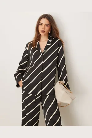 Pretty Lavish Relaxed shirt stripe co-ord in black and cream