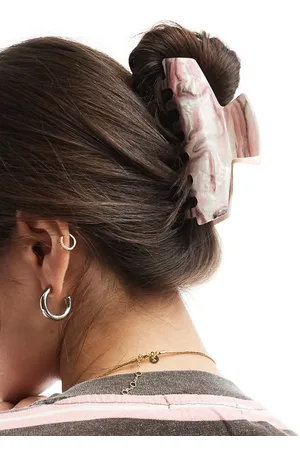 Pieces® Large hair claw in pink and marble effect