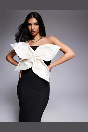 ASOS Premium bandage midi dress with contrast cream satin flower in