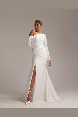 ASOS Draped one shoulder satin wedding maxi dress in