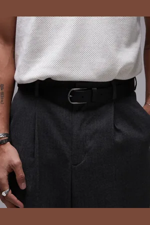 MANGO Leather belt in jet