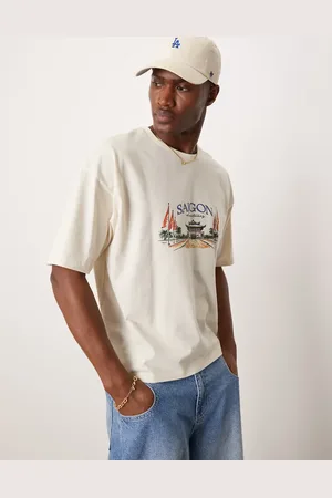 ASOS Boxy oversized t-shirt with scenic graphic in cream