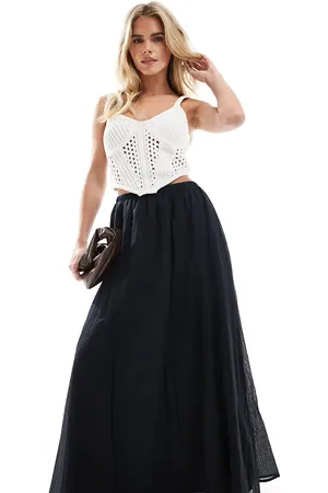 ASOS ASOS DESIGN petite cotton godet maxi skirt in
