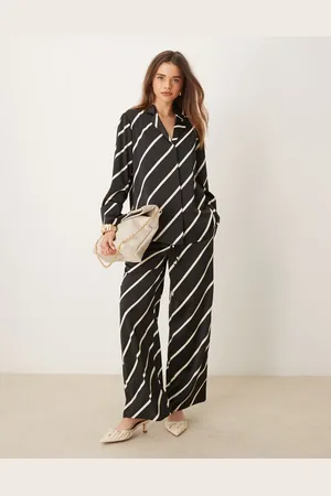 Pretty Lavish Relaxed wide leg trouser stripe co-ord in black and cream