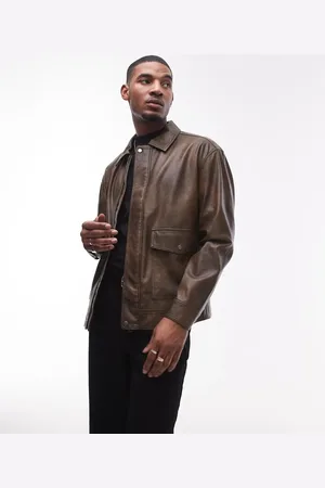 Topman Faux leather jacket with front pockets in