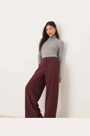 ASOS Petite tailored relaxed straight leg trousers in dark cherry