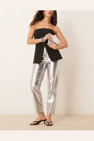 New Look Metallic PU trousers in pewter