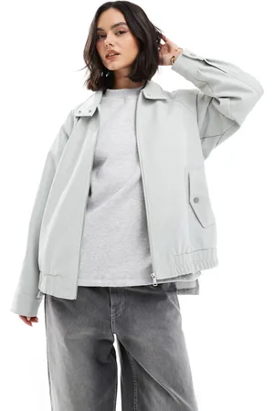 ASOS Leather look bomber jacket in sage