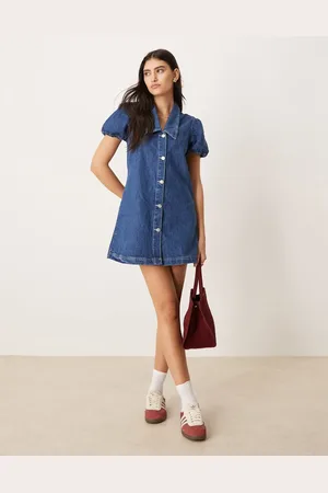 ASOS Collar dress in puff sleeves in mid