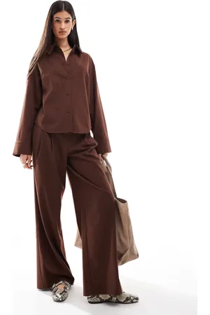 ASOS Tailored wide leg trousers in chocolate