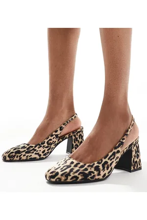New Look Satin slingback block heeled shoe in leopard print
