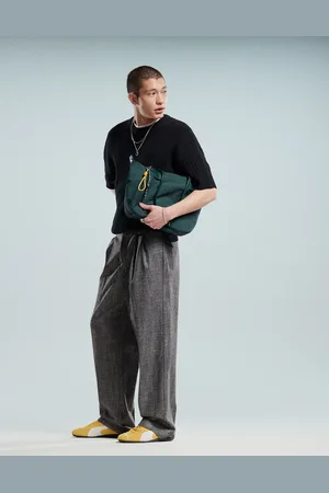 ASOS Smart wide leg trousers with double pleats in salt & pepper