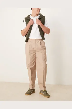 ASOS Smart oversized tapered cotton chino trousers with side adjusters in light stone