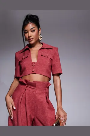 ASOS Co-ord short sleeve cropped shirt in raspberry