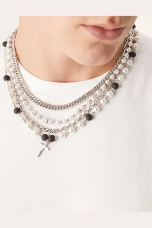ASOS Multi row faux pearl necklace with cross pendant in tone