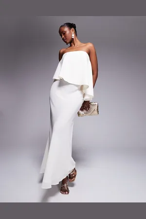ASOS Bandeau asymmetric contrast fabric bias maxi dress in ivory