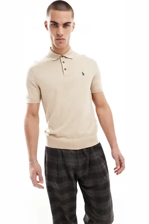 Ralph Lauren Icon logo textured cotton knit polo in tan marl