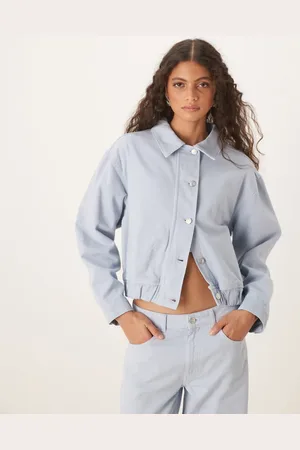 ASOS Oversized denim bomber jacket in pastel
