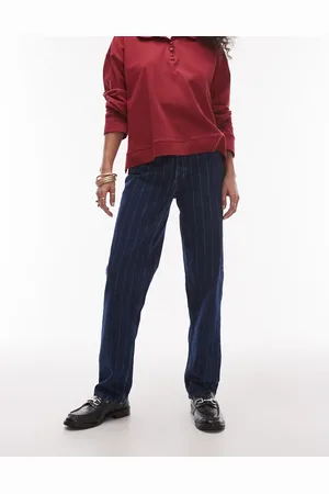 Topshop Runway mid rise straight jean in pinstripe