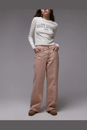 Topshop Mid rise loose fit straight jean in blush