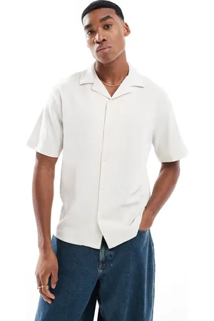 River Island Revere collar textured shirt in ecru