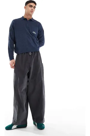 ASOS Oversized baggy cord trouser with side pockets in charcoal