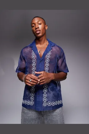 ASOS Revere organza regular shirt in with border embroidery