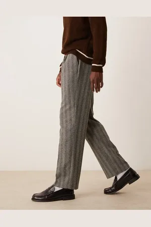 ASOS Smart straight leg textured trousers with front pleat in grey