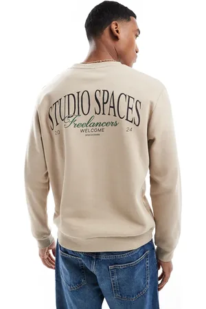 JACK & JONES Oversize sweatshirt with studio spaces print in beige
