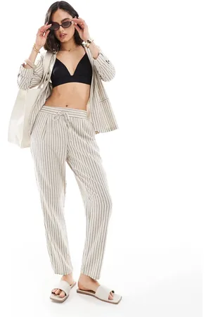 VERO MODA Mix and match linen touch tapered trouser co-ord in cream stripe