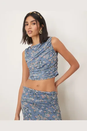 ASOS Co-ord backless ruched drape top in blue floral
