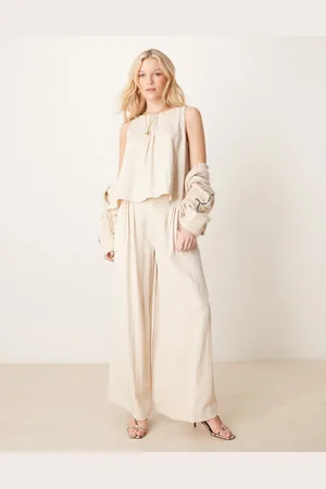 ASOS Micro pleat front wide leg trousers co-ord in buttermilk