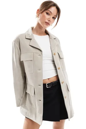 ASOS Pocket detail real suede jacket in stone