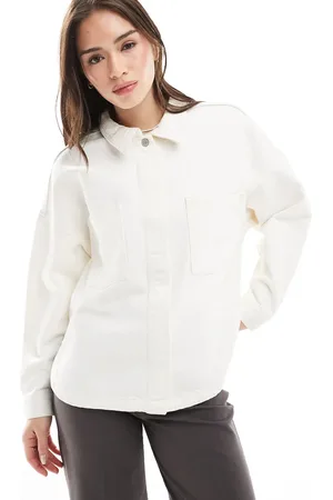 JJXX Denim overshirt with pockets in off