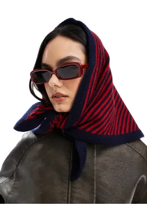 ASOS Knitted square neck head scarf in navy and red stripe
