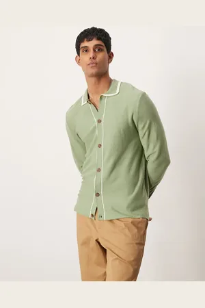 ASOS Relaxed fit button up knitted polo shirt in light green